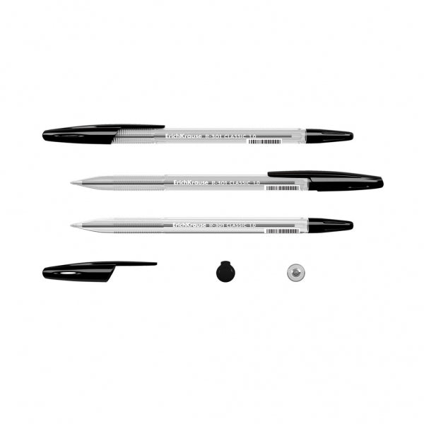Erichkrause R-301 Ballpoint Pen - Box of 50 - Ball Point 1.0mm - Stroke 0.5mm - Quick-Drying Ink - Transparent Body - Ventilated Cap - Color of your choice