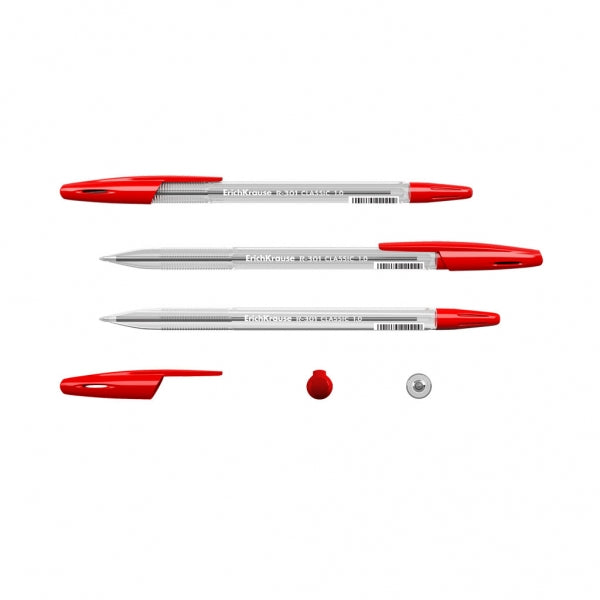 Erichkrause R-301 Ballpoint Pen - Box of 50 - Ball Point 1.0mm - Stroke 0.5mm - Quick-Drying Ink - Transparent Body - Ventilated Cap - Color of your choice