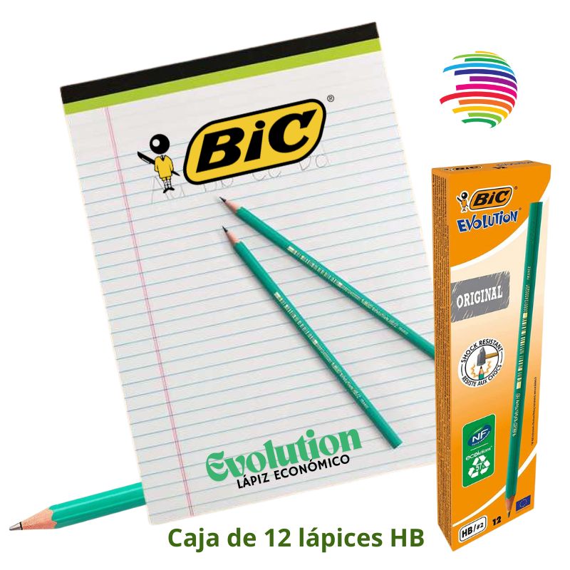 Bic Evolution Original Pencil - BOX of 12 - Hexagonal Graphite Pencil - Ultra-Resistant HB Lead - Woodless - Non-Splintering