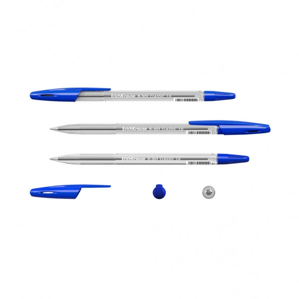 Erichkrause R-301 Ballpoint Pen - Box of 50 - Ball Point 1.0mm - Stroke 0.5mm - Quick-Drying Ink - Transparent Body - Ventilated Cap - Color of your choice