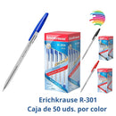 Erichkrause R-301 Ballpoint Pen - Box of 50 - Ball Point 1.0mm - Stroke 0.5mm - Quick-Drying Ink - Transparent Body - Ventilated Cap - Color of your choice
