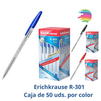 Erichkrause R-301 Ballpoint Pen - Box of 50 - Ball Point 1.0mm - Stroke 0.5mm - Quick-Drying Ink - Transparent Body - Ventilated Cap - Color of your choice