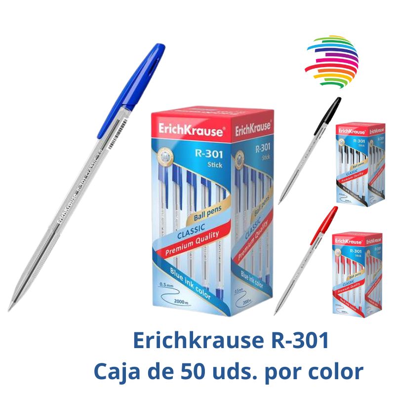 Erichkrause R-301 Ballpoint Pen - Box of 50 - Ball Point 1.0mm - Stroke 0.5mm - Quick-Drying Ink - Transparent Body - Ventilated Cap - Color of your choice
