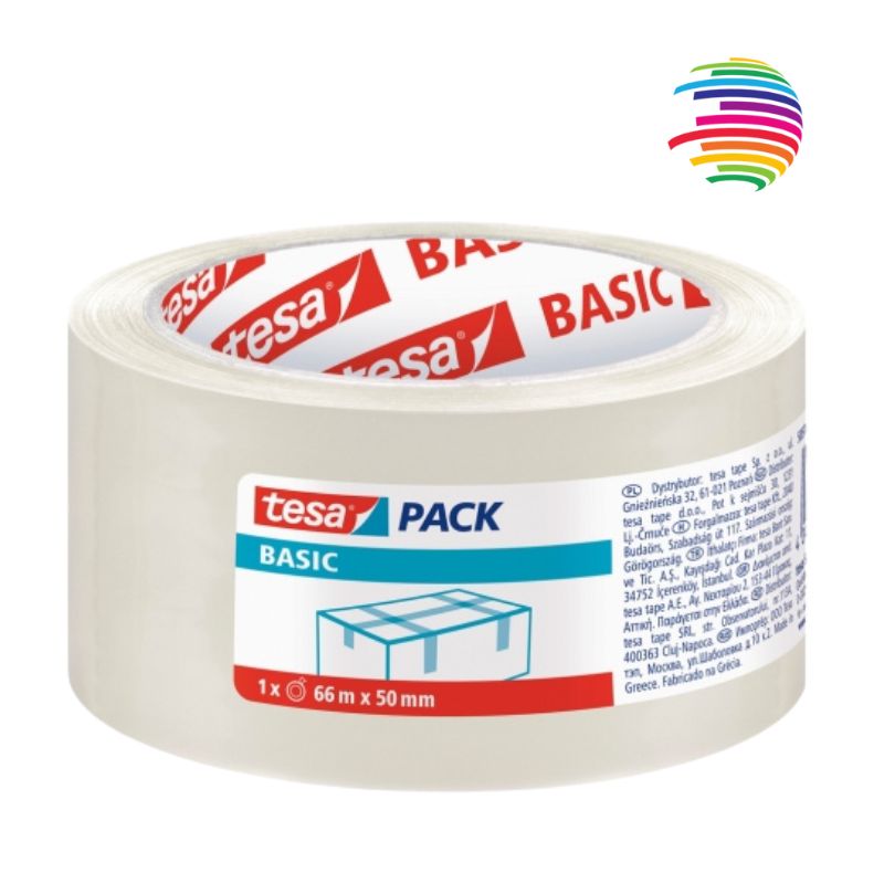 Tesa Basic Adhesive Tape - Transparent - 50mm x 66 Meters - Polypropylene - Eco-Friendly Adhesive