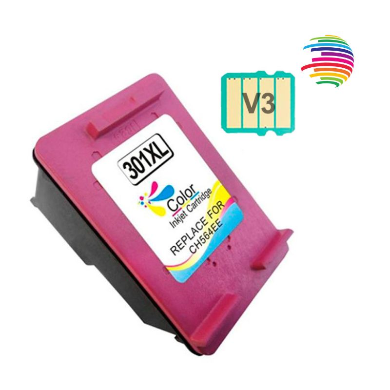 HP 301XL Color Remanufactured Ink Cartridge - Shows Ink Level - Replaces CH564EE/CH562EE