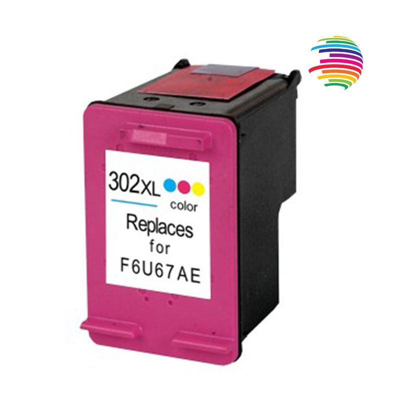 HP 302XL Color Remanufactured Ink Cartridge - Displays Ink Level - Replaces F6U67AE/F6U65AE