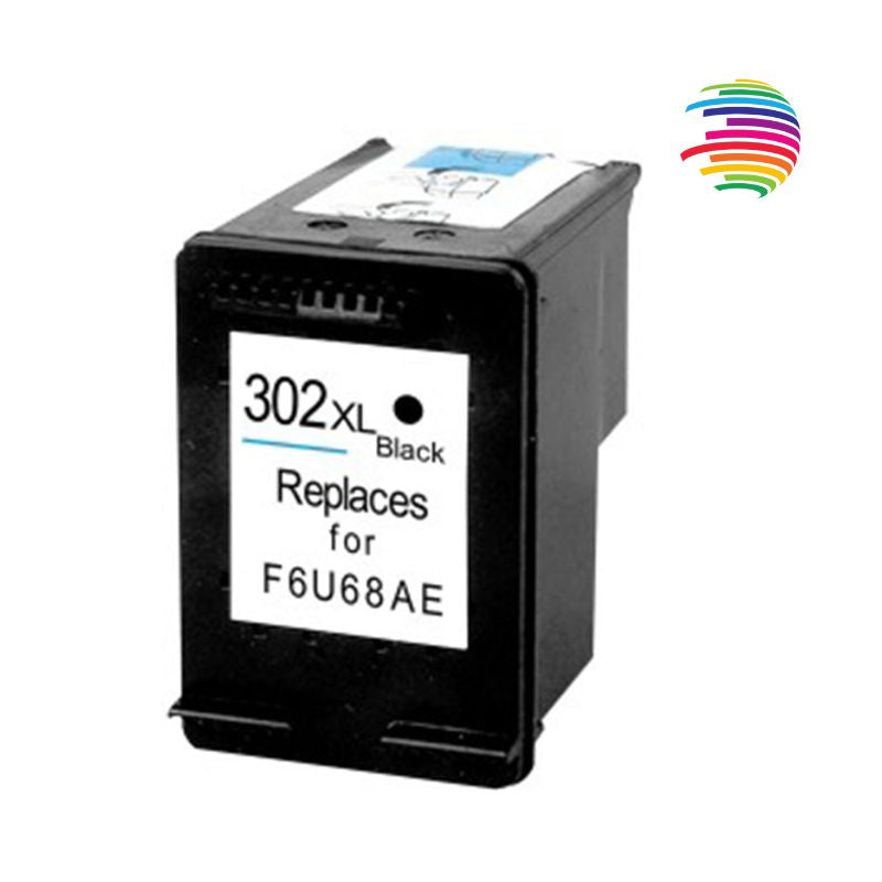 HP 302XL Black Remanufactured Ink Cartridge - Displays Ink Level - Replaces F6U68AE/F6U66AE