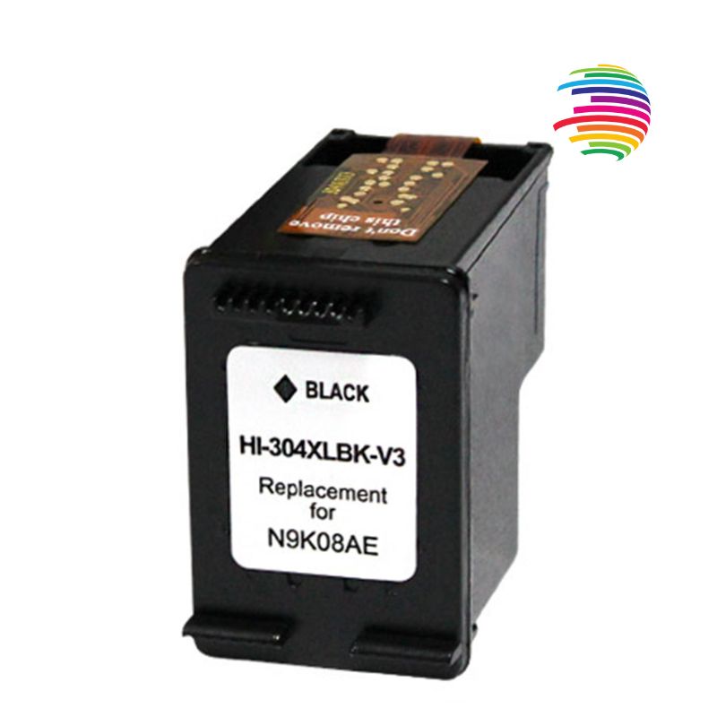 HP 304XL Negro Cartucho de Tinta Remanufacturado - 304 - Muestra Nivel de Tinta - Reemplaza N9K08AE/N9K06AE