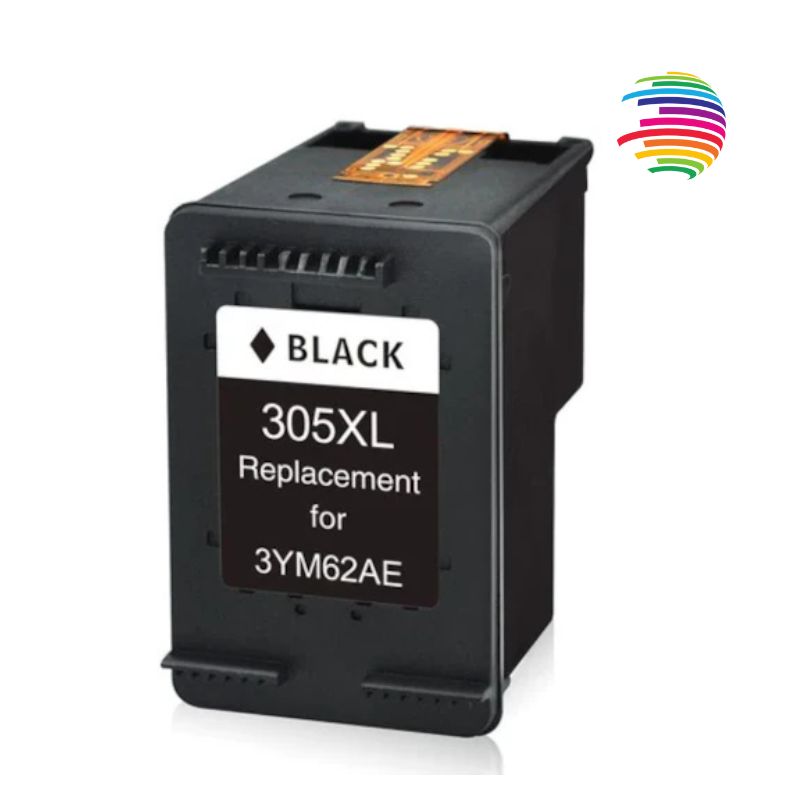 HP 305XL Negro Cartucho de Tinta Remanufacturado -305- Muestra Nivel de Tinta - Reemplaza 3YM62AE/3YM61AE