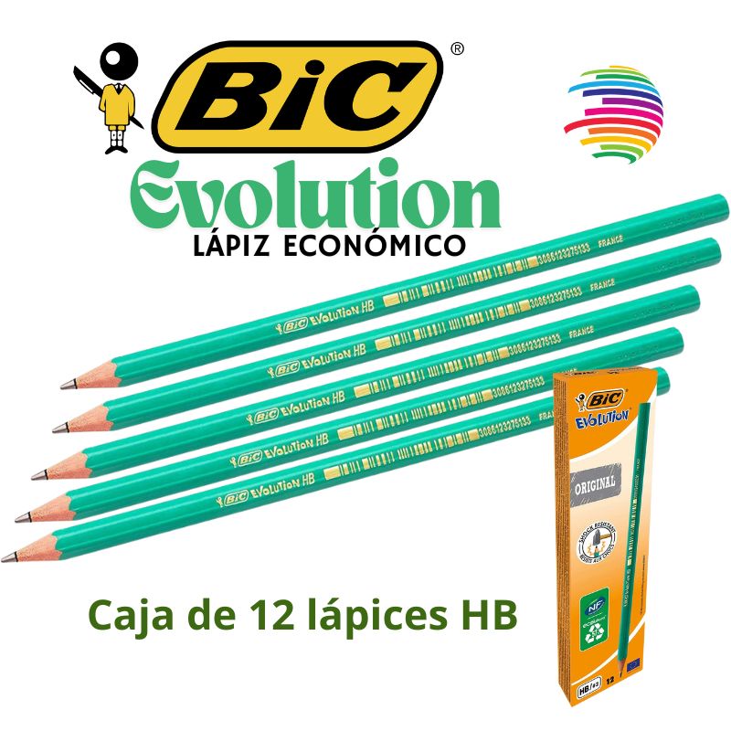 Bic Evolution Original Pencil - BOX of 12 - Hexagonal Graphite Pencil - Ultra-Resistant HB Lead - Woodless - Non-Splintering