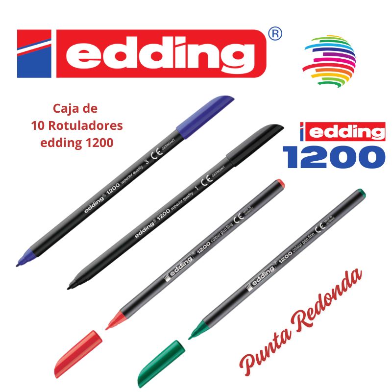 Edding 1200 Marker - Box of 10 - Round Tip - Line Size 0.5-1 mm - Water-Based Ink - Color of your choice