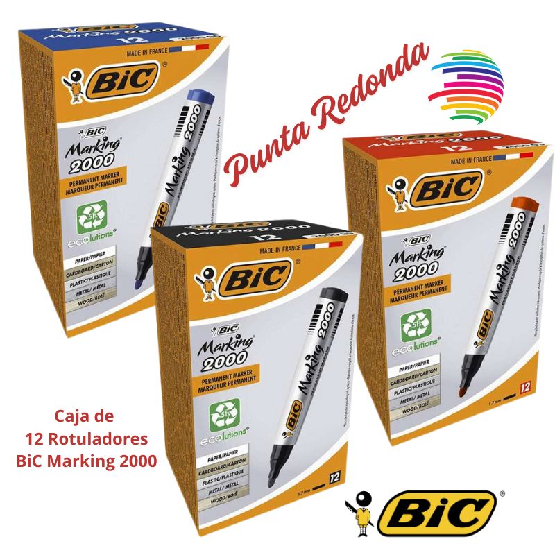 Bic Marking 2000 Marker - Box of 12 - Permanent - Alcohol-Based Ink - Eco-Friendly - Quick-Drying - Color of your choice