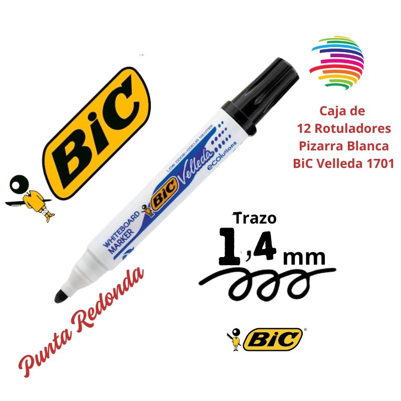 Bic Velleda 1701 Whiteboard Marker - Box of 12 - Round Tip - 1.5 mm Stroke - Alcohol-Based Ink - Eco-Friendly - Optimal Erasability - Color of your choice