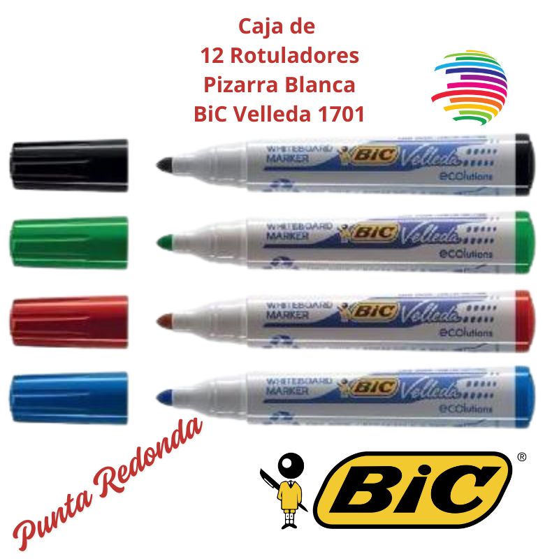 Bic Velleda 1701 Whiteboard Marker - Box of 12 - Round Tip - 1.5 mm Stroke - Alcohol-Based Ink - Eco-Friendly - Optimal Erasability - Color of your choice