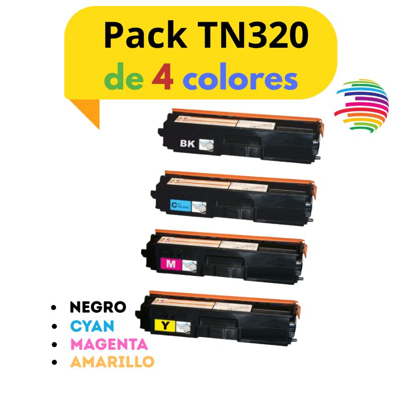 Brother TN320/TN325/TN321/TN326/TN329 PACK 4 colors Generic Toner Cartridge - Replaces TN320BK/TN325BK/TN321BK/TN326BK/TN329BK 